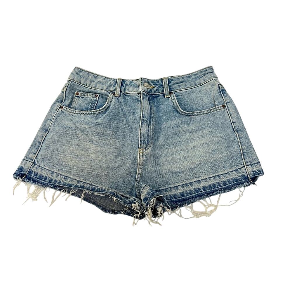 Topshop Mom Denim Jean Shorts High Waisted Cut Offs Light Wash Size 10 Us 6